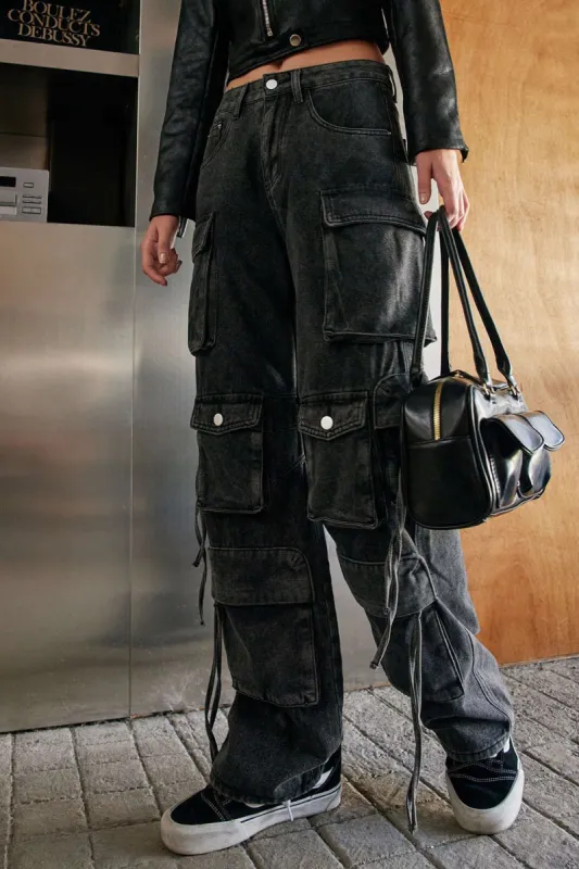 Multi Pocket Straight Leg Cargo Jeans sold by Micas