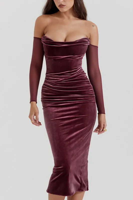 Velvet Cowl Neck Midi Dress sold by Micas