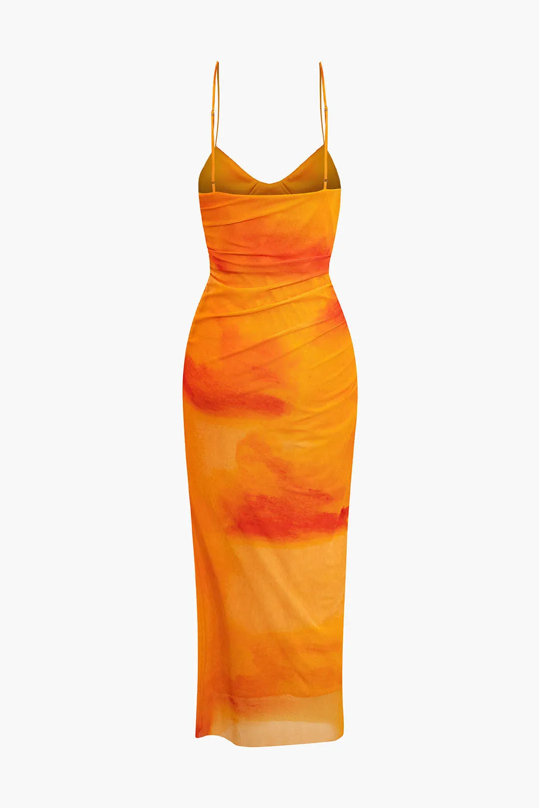 Tie Dye Ruched Mesh Spaghetti Strap Midi Dress sold by Micas product image thumbnail 3