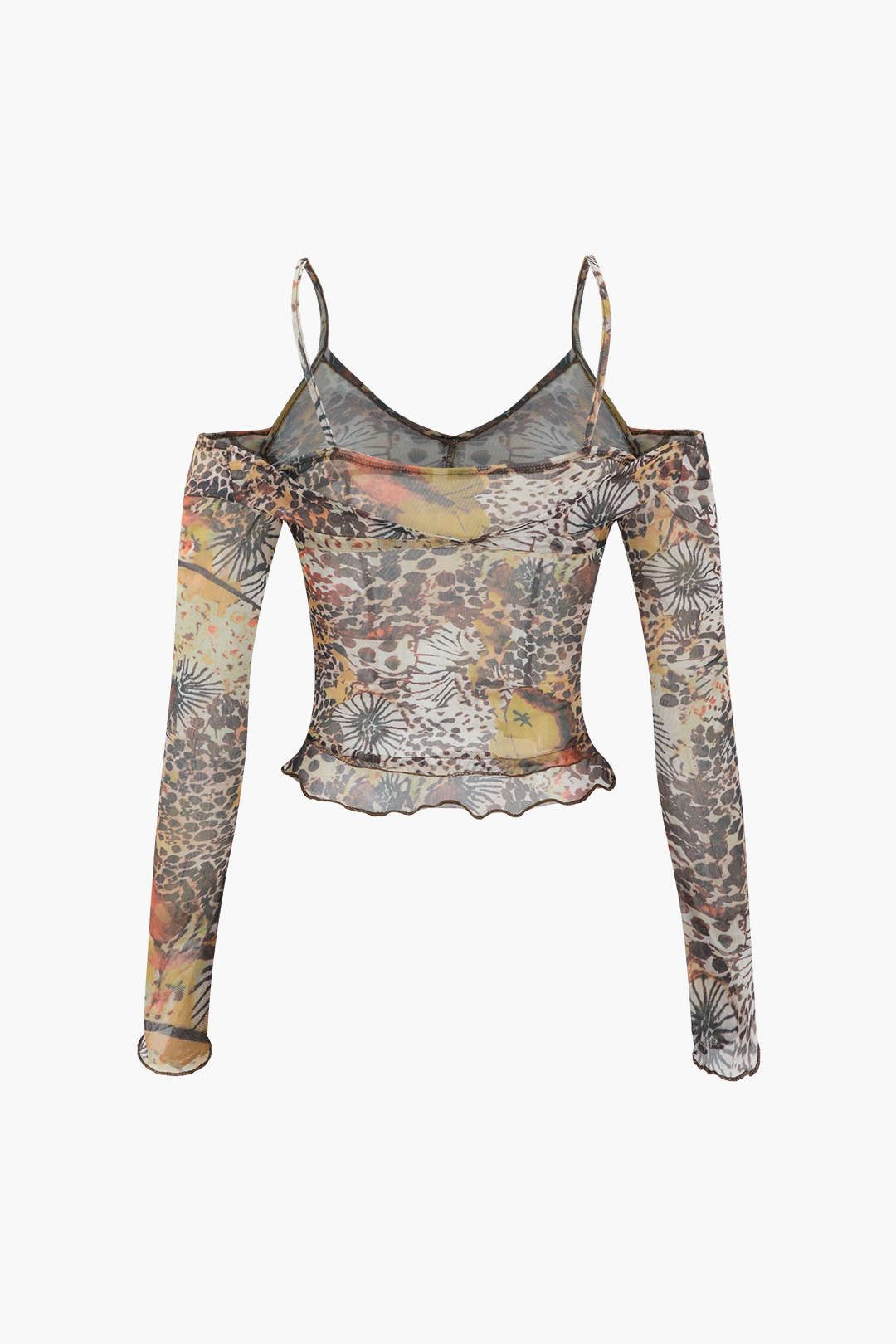 Printed Cold Shoulder Mesh Crop Top sold by Micas product image thumbnail 2