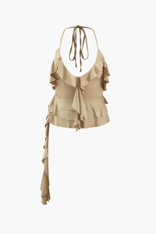 Tiered Ruffle Halter Neck Top sold by Micas