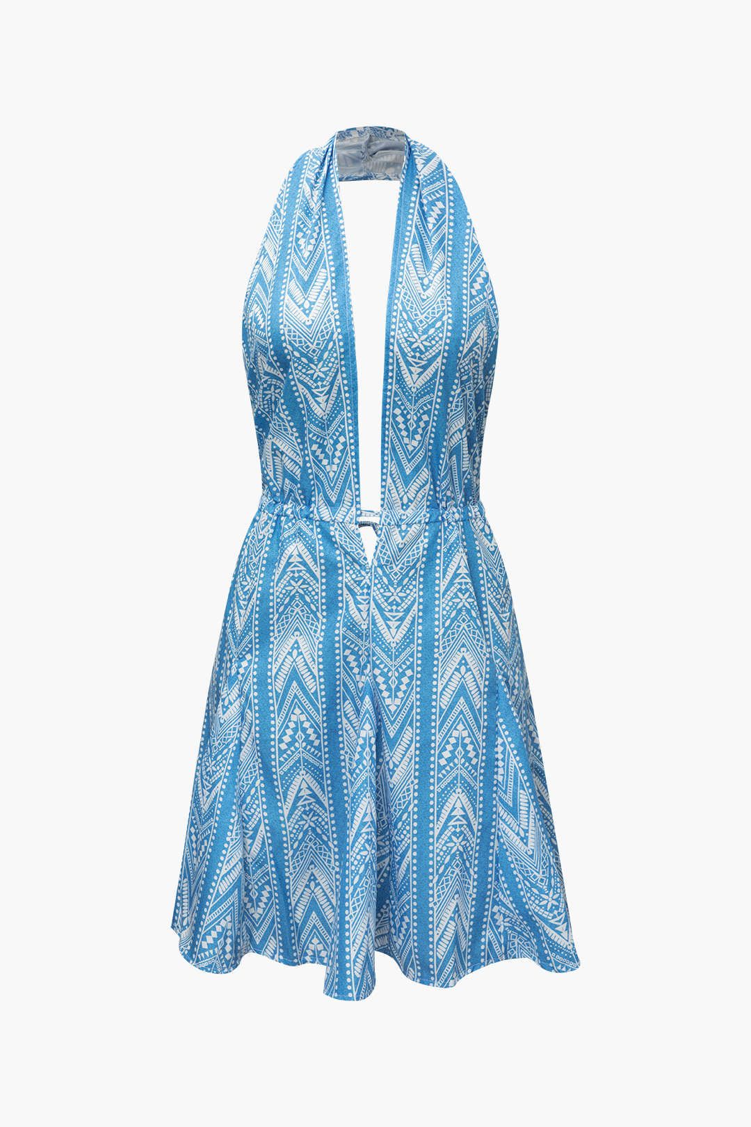 Printed V-neck Halter Mini Dress sold by Micas