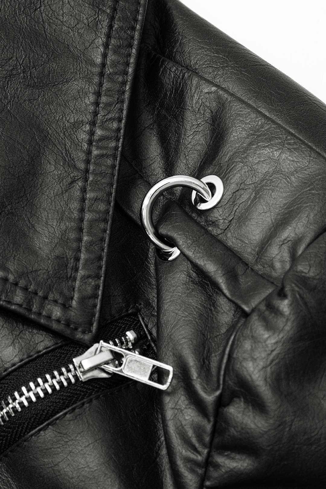 Faux Leather Notched Lapel Zipper Crop Jacket sold by Micas product image thumbnail 4