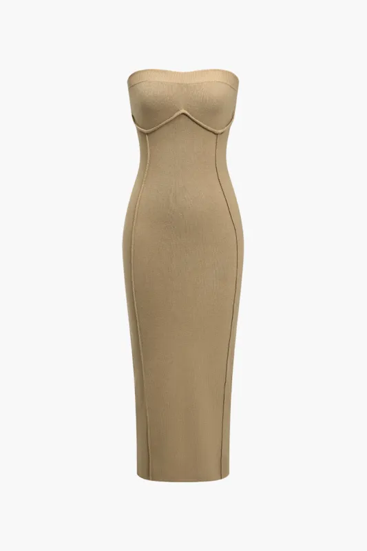 Basic Solid Sweater Strapless Midi Dress sold by Micas