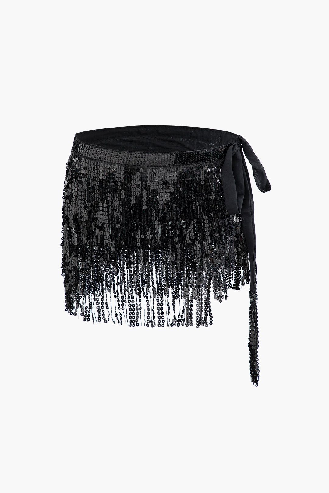 Tie Side Sequin Fringe Mini Skirt sold by Micas