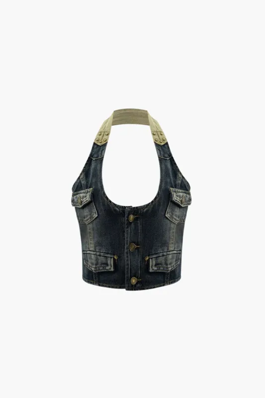 Denim Halter Neck Top sold by Micas