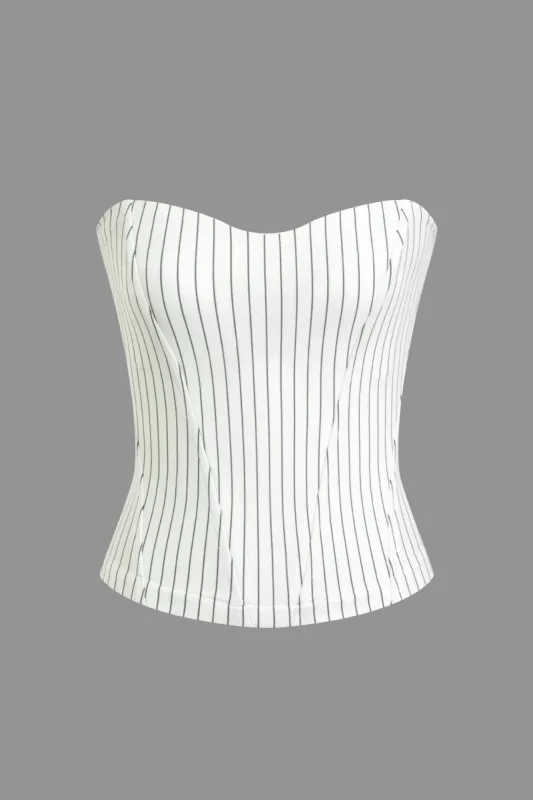 Stripe Print Corset Zip Back Tube Top sold by Micas