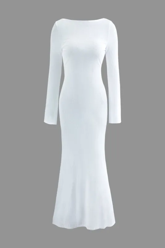 Solid Backless Mermaid Rib Knit Long Sleeve Maxi Dress sold by Micas