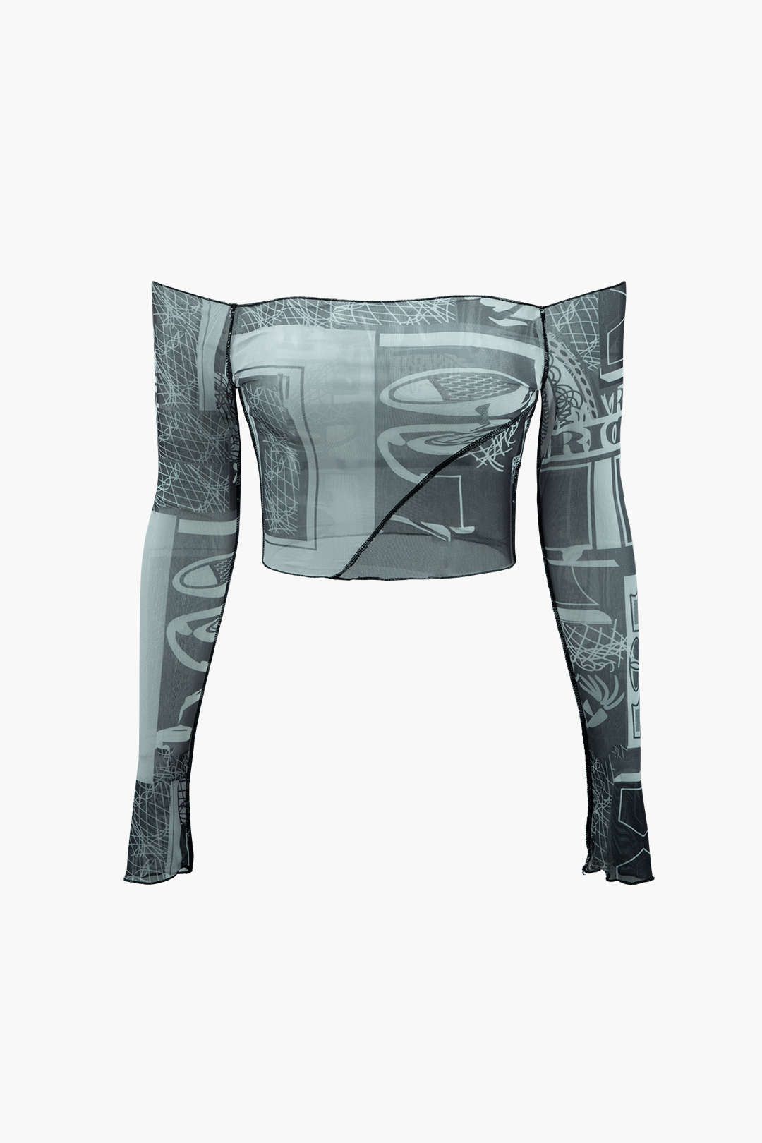 Abstract Print Mesh Off Shoulder Top sold by Micas
