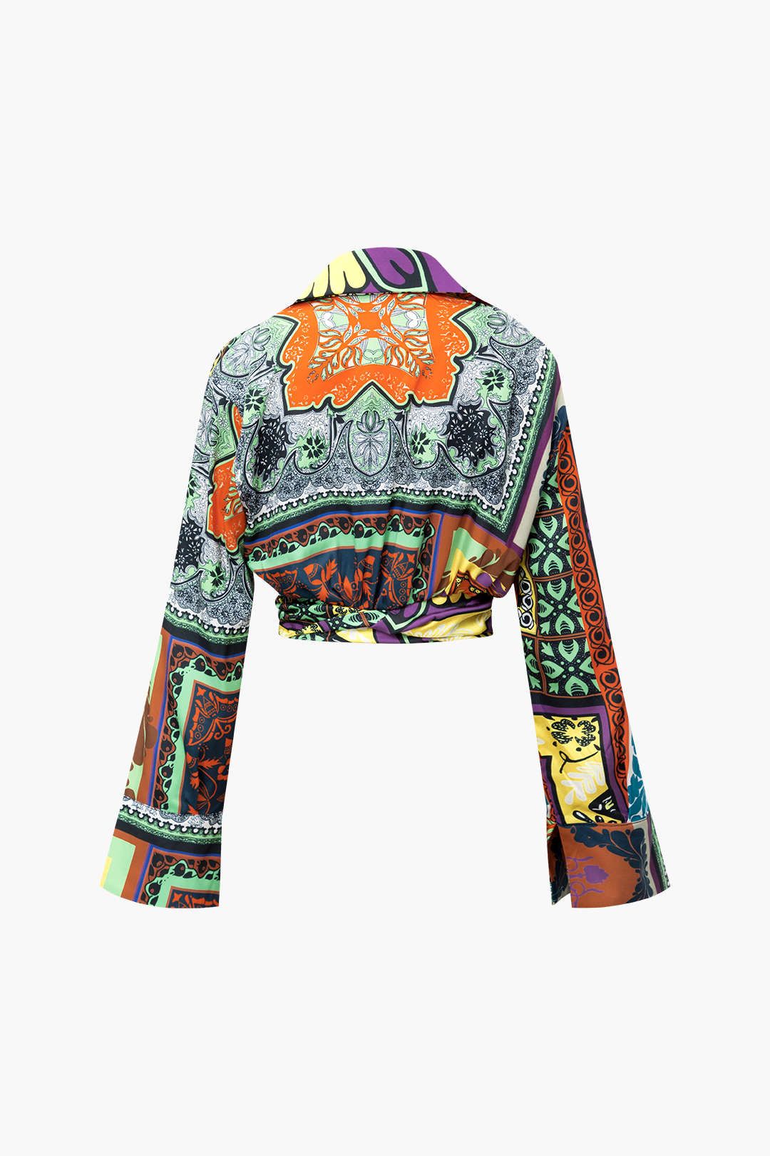 Leaves Print V-neck Knot Front Crop Blouse sold by Micas product image thumbnail 2