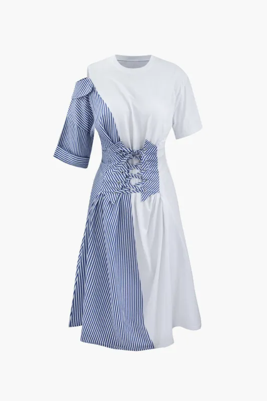 Contrast Panel Pinstripe Midi Dress sold by Micas