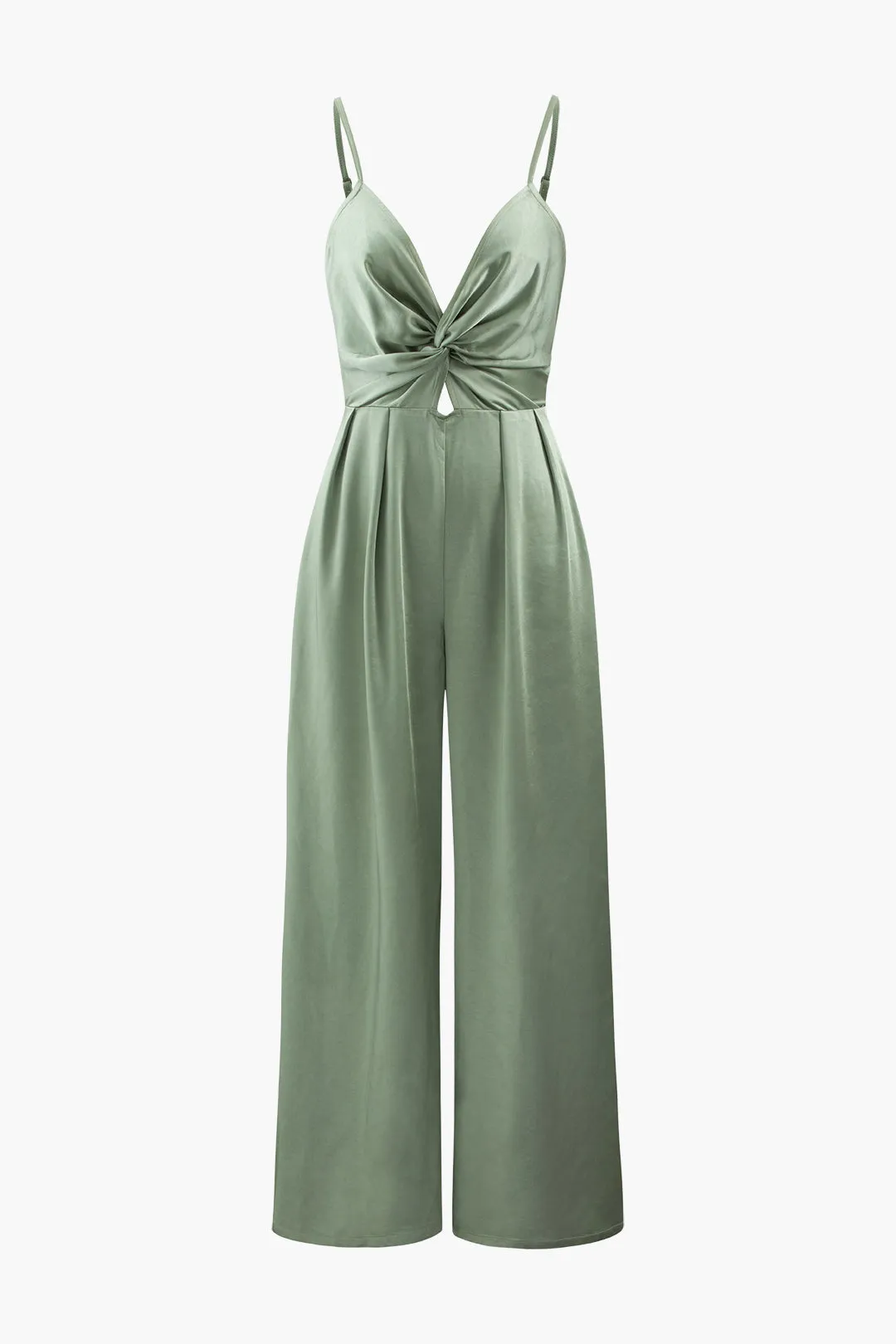 V-neck Twist Front Satin Jumpsuit sold by Micas