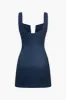 Solid V-hals Tank Bustier Denim Kjole sold by Micas