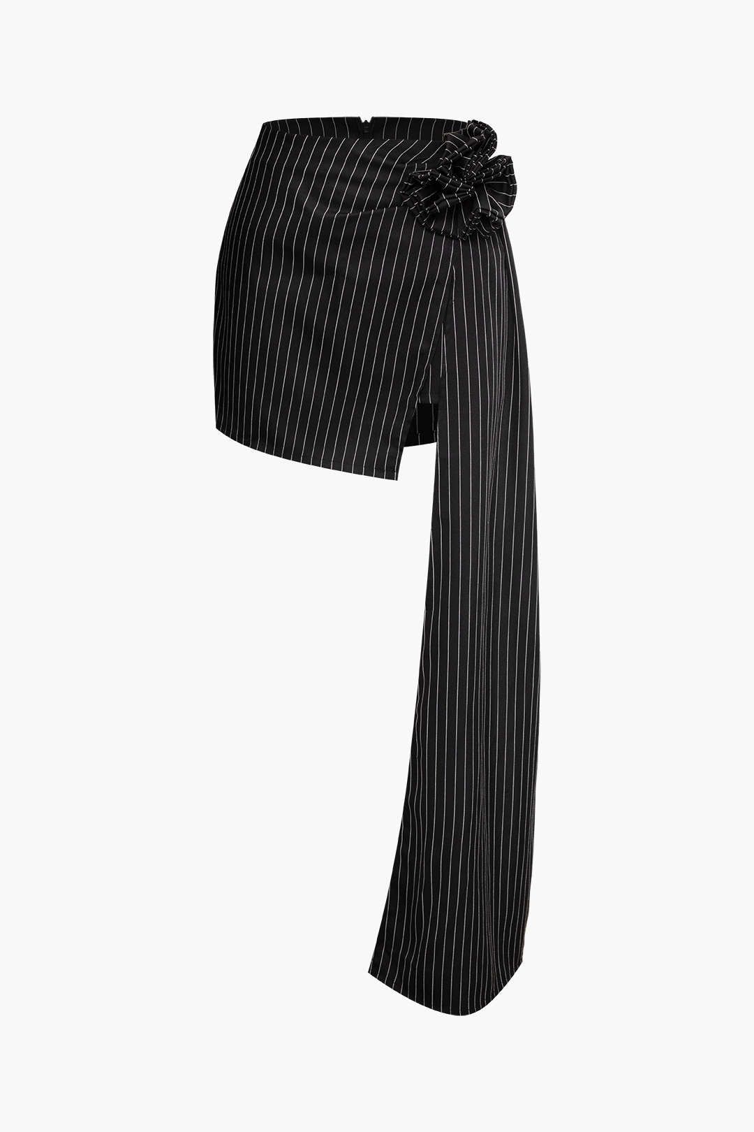 Pinstripe Asymmetric Flower Detail Mini Skirt sold by Micas