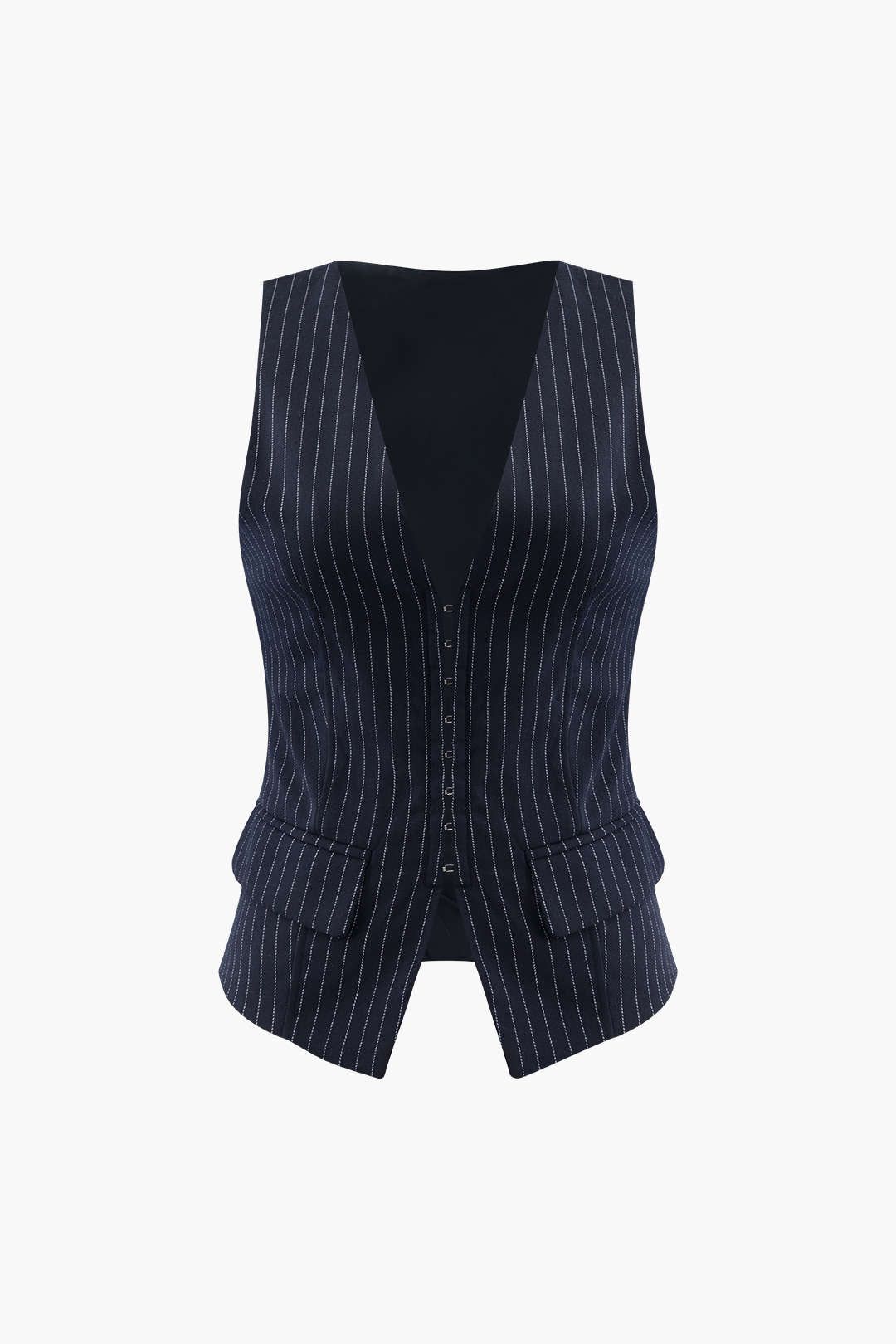 Vertical Stripe V-neck Hook And Eye Vest sold by Micas