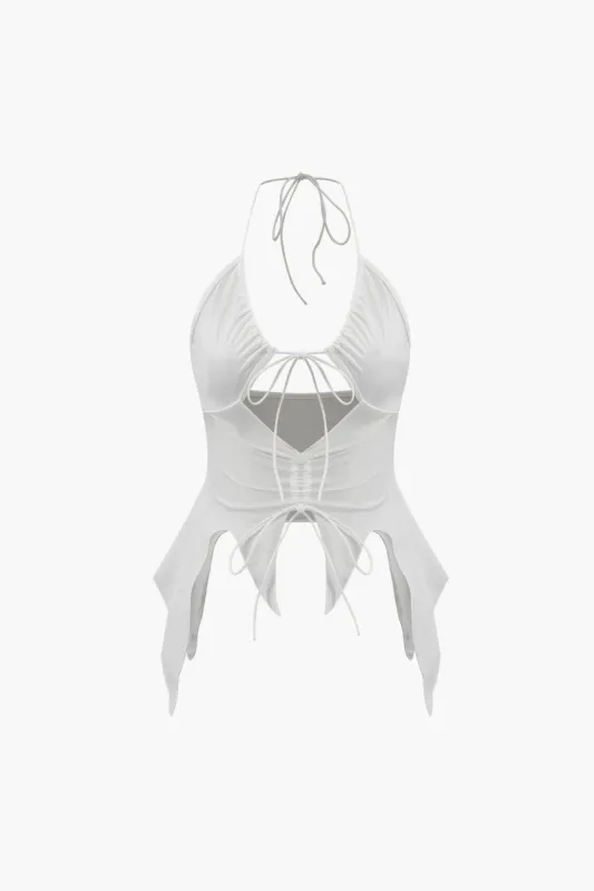 Cut Out Halter Neck Tie Front Top sold by Micas