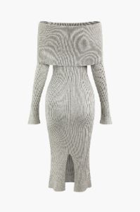 Off Shoulder Long Sleeve Rib Knit Midi Dress sold by Micas