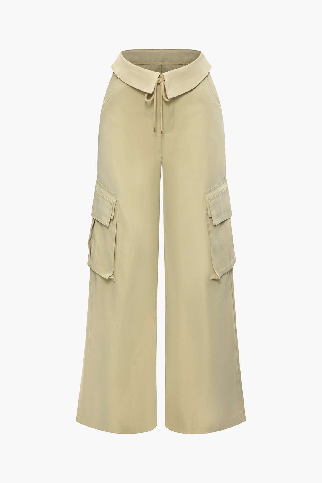 Foldover Tie Waist Flap Pocket Wide Leg Pants sold by Micas