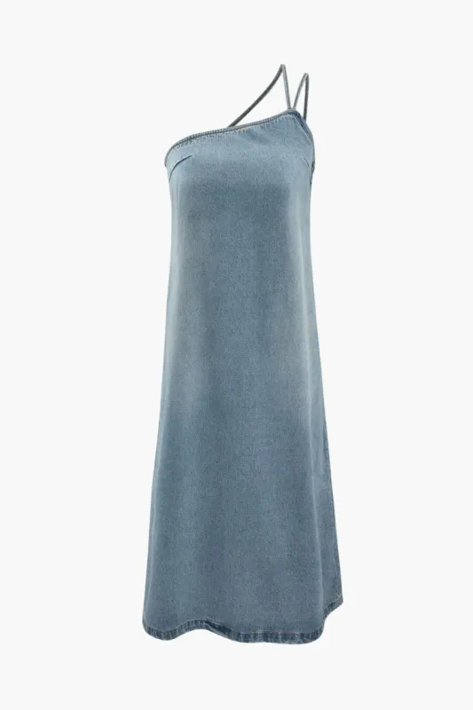 One Shoulder Denim Midi Dress sold by Micas