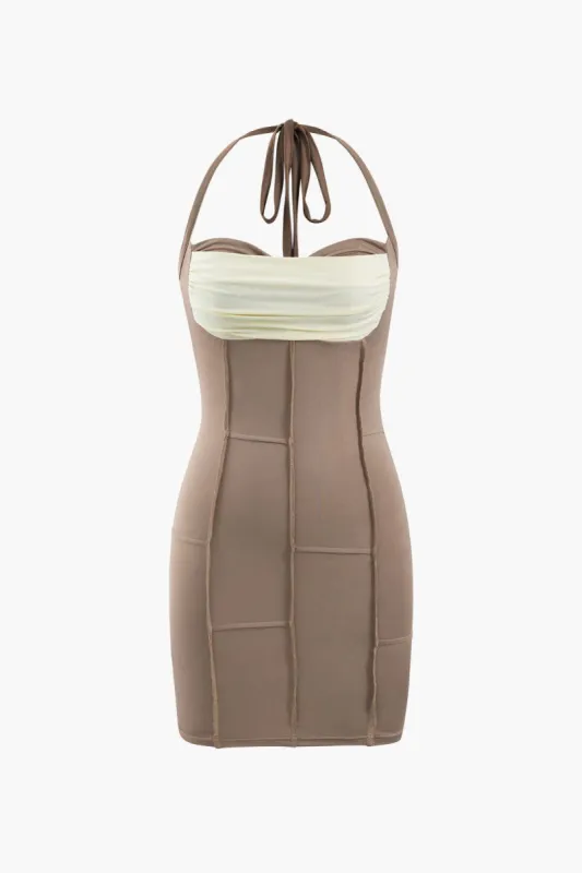 Halter Neck Stitching Mini Dress sold by Micas