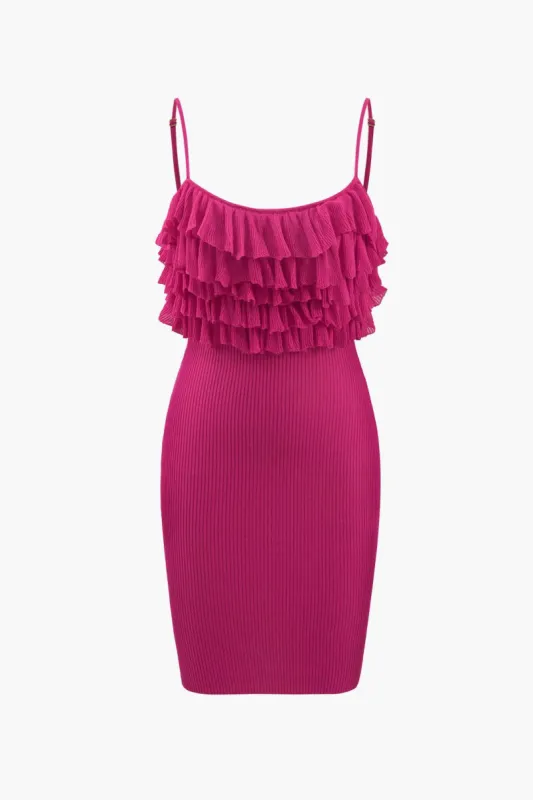 Tiered Frill Rib Knit Mini Dress sold by Micas