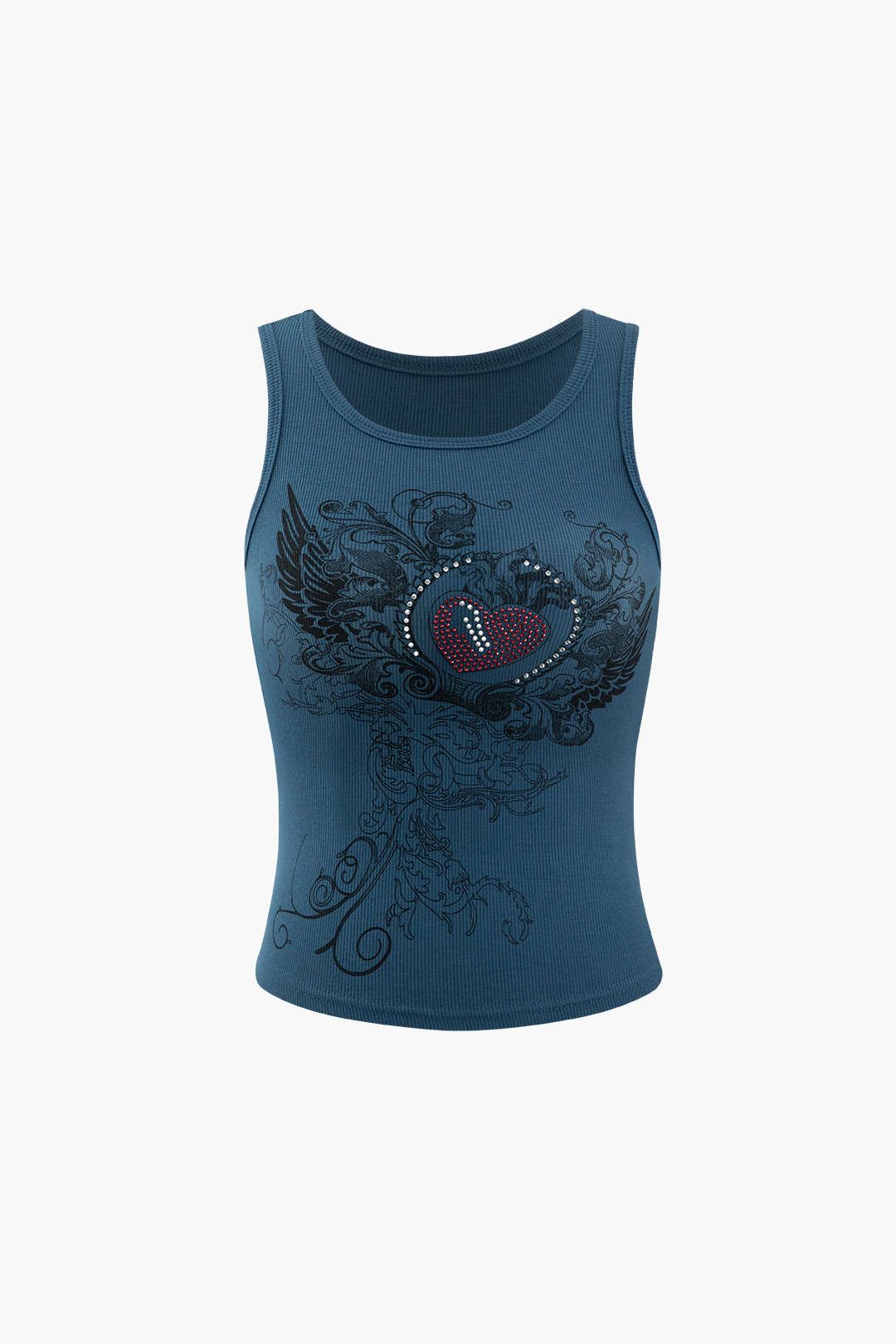Printed Heart Embellished Tank Top sold by Micas