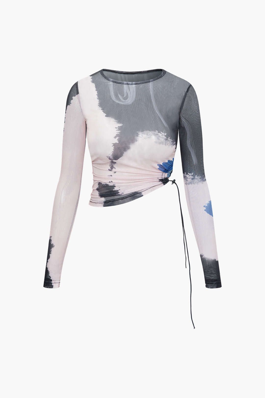 Tie Dye Drawstring Mesh Long Sleeve Top sold by Micas