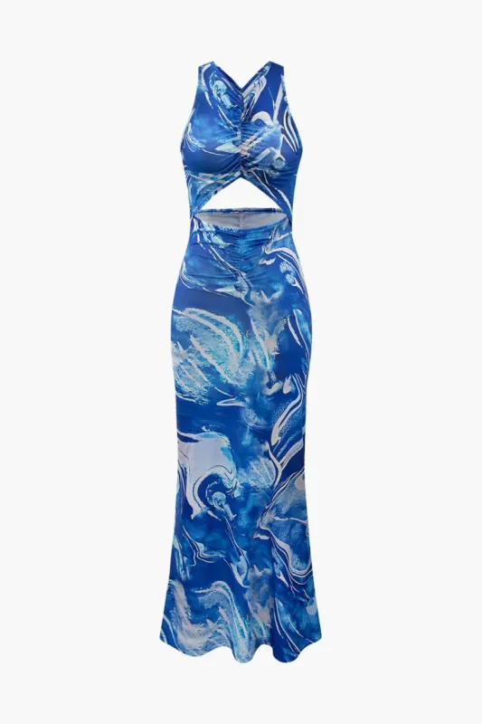 Abstract Print Cross Back Cut Out Maxi Dress sold by Micas