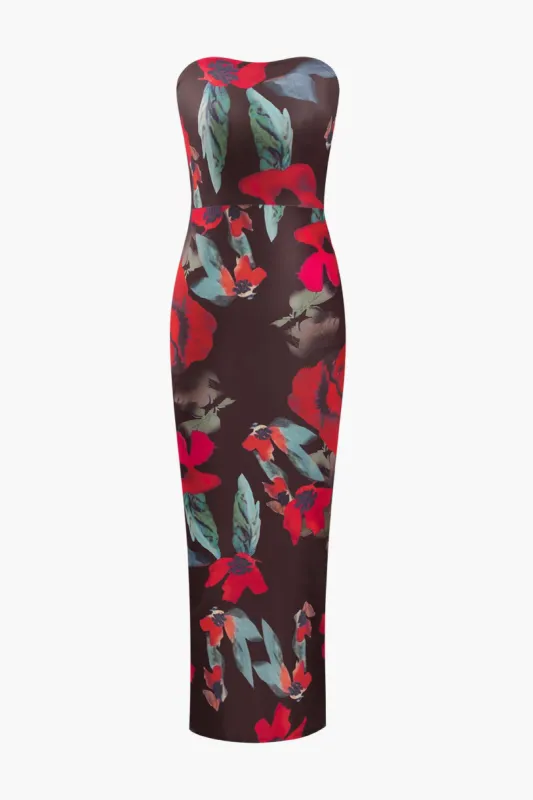 Floral Print Strapless Slit Maxi Dress sold by Micas