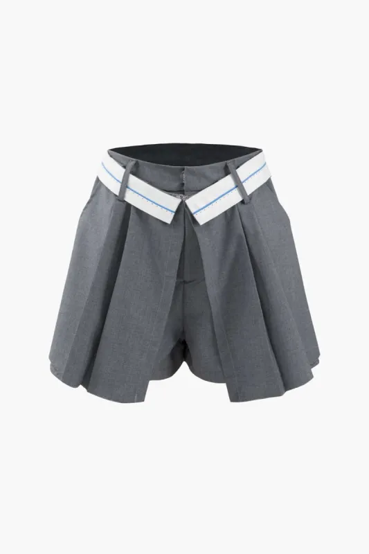Contrast Waist Pleated Shorts made by Micas