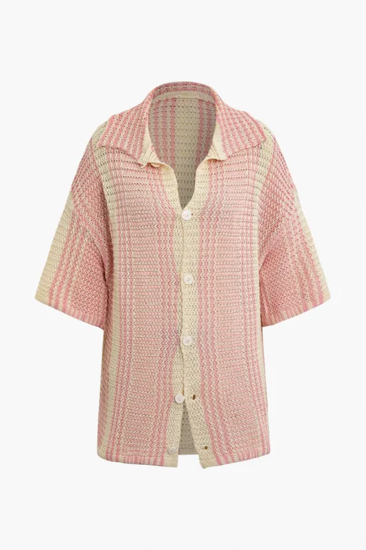 Contrast Open Knit Short-Sleeve Top sold by Micas