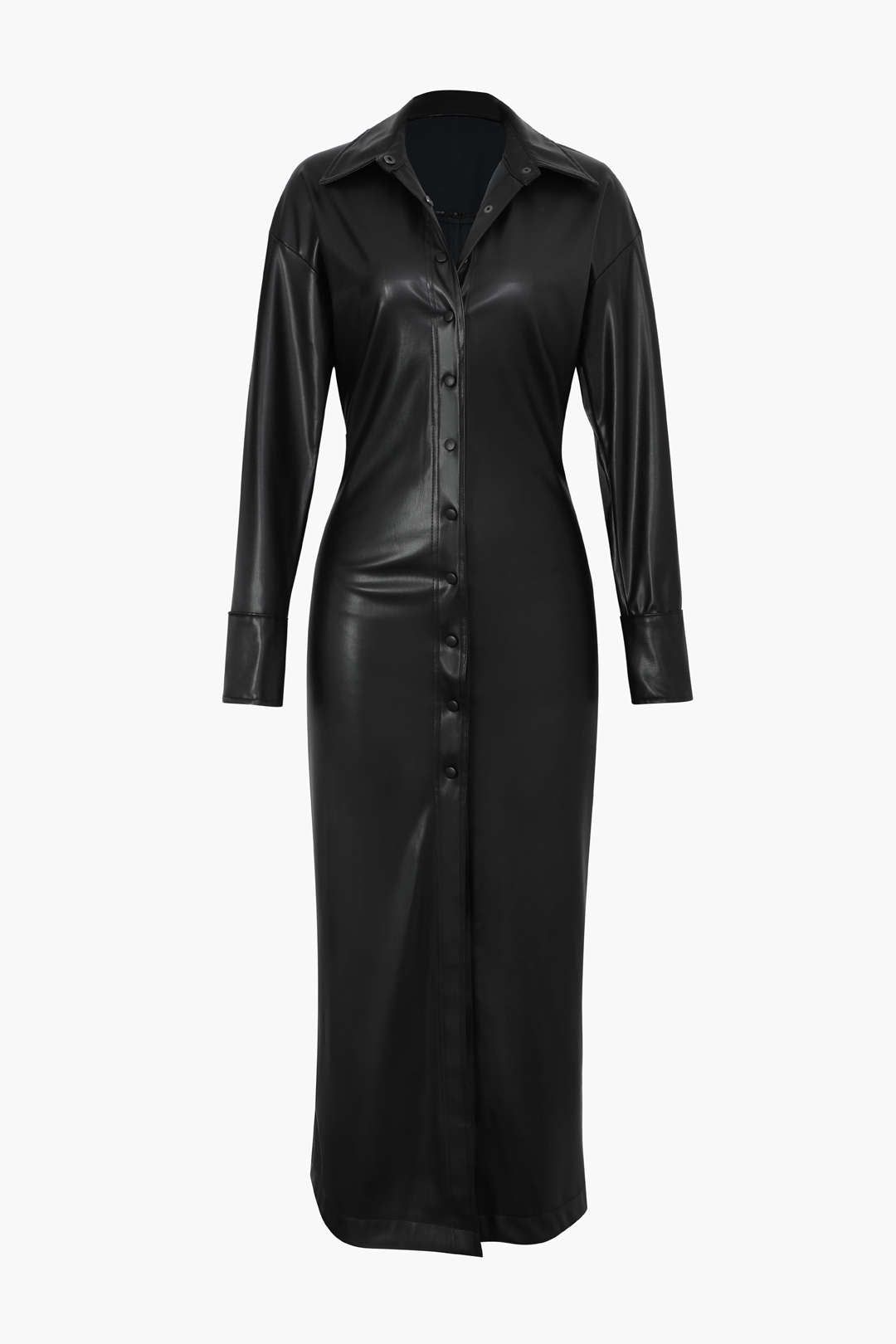 Faux Leather Long Sleeve Midi Shirt Dress sold by Micas