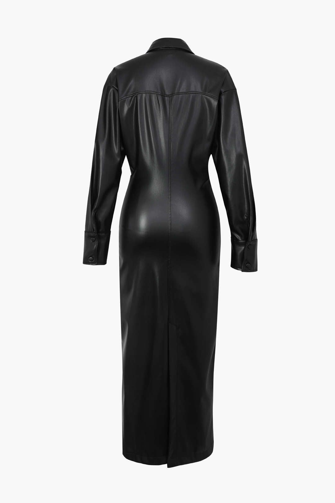 Faux Leather Long Sleeve Midi Shirt Dress sold by Micas product image thumbnail 2