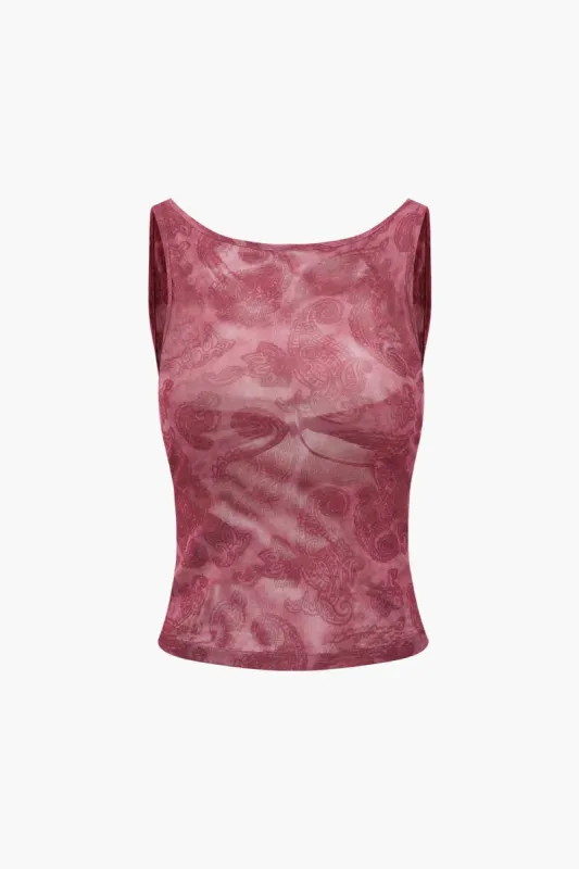 Paisley Print Mesh Backless Tank Top sold by Micas