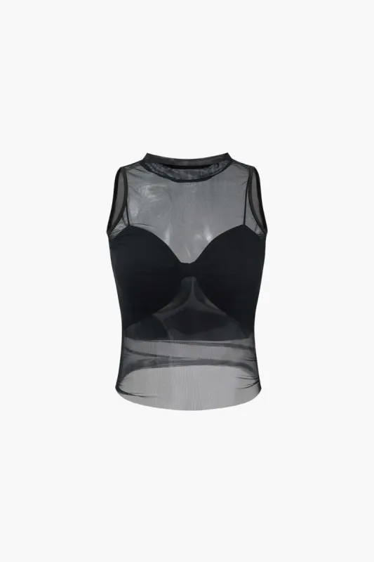 Knot Front Cami And Sheer Mesh Tank Top sold by Micas