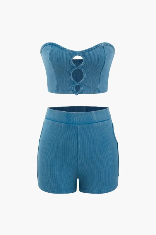 Cut Out Knit Tube Top And Shorts Set made by Micas