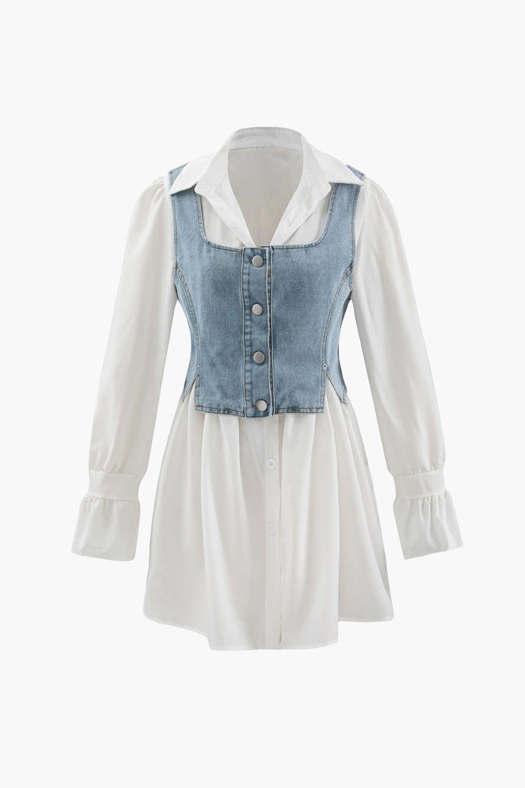 Puff Sleeve Mini Shirt Dress And Denim Cami Set sold by Micas