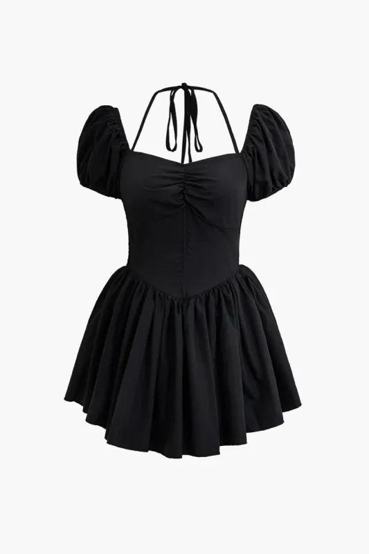 Solid Tie Halter Ruched Mini Dress sold by Micas