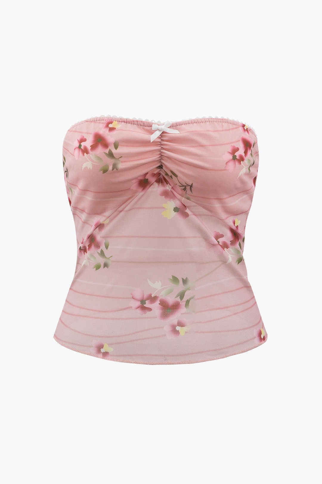 Floral Print Ruched Front Mesh Tube Top sold by Micas