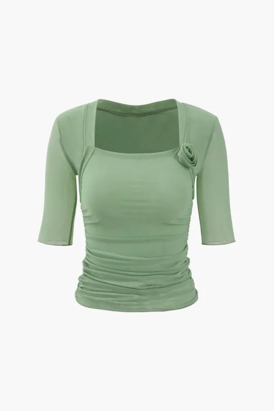 3D Flower Mesh Square Neck T-Shirt sold by Micas