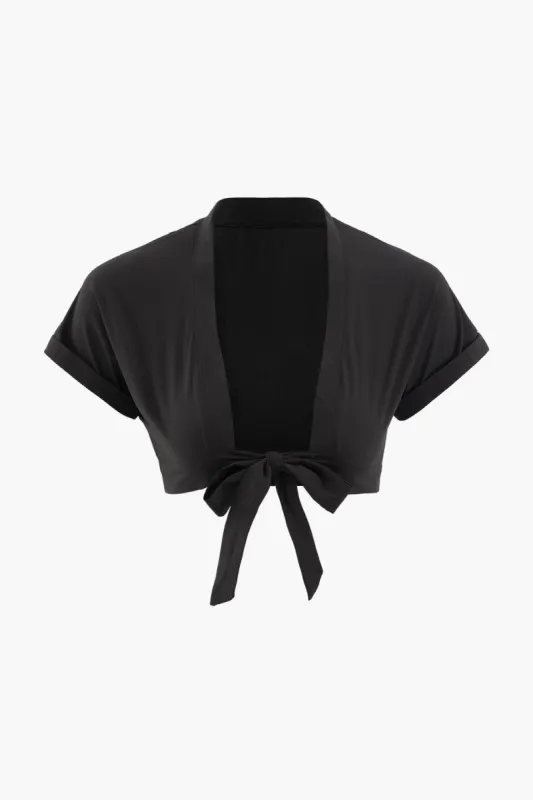 Tie Front Rolled Cuff Crop Blouse sold by Micas