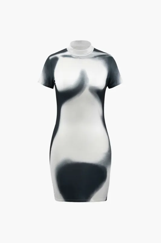 Smudge Print Short Sleeve Mini Dress sold by Micas