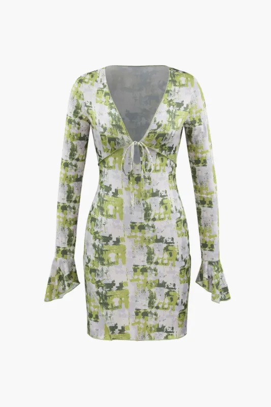 Abstract Print Deep V-neck Mini Dress sold by Micas