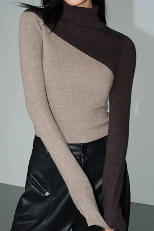 Contrast Turtleneck Long Sleeve Top sold by Micas