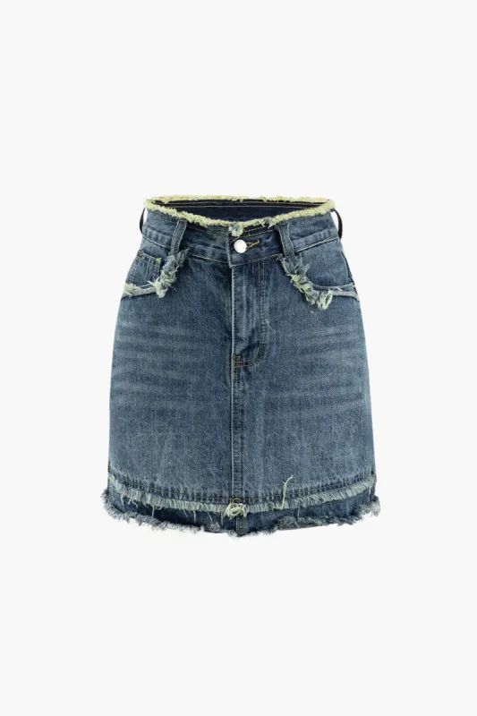 Frayed Denim A-line Skirt sold by Micas