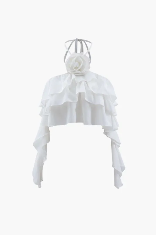Rose Corsage Halter Layered Ruffle Tube Top sold by Micas