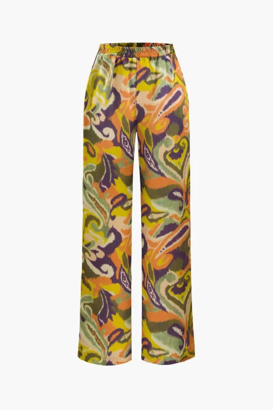 Abstract Print Satin Pants sold by Micas