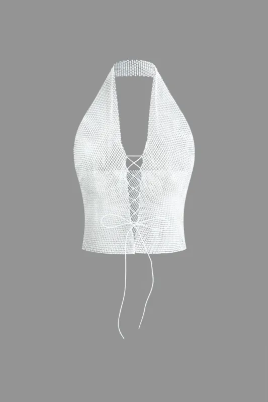 Rhinestone Halter Tie Front Cami Top sold by Micas