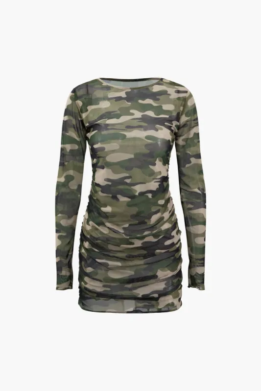Camo Print Sheer Mesh Mini Dress sold by Micas