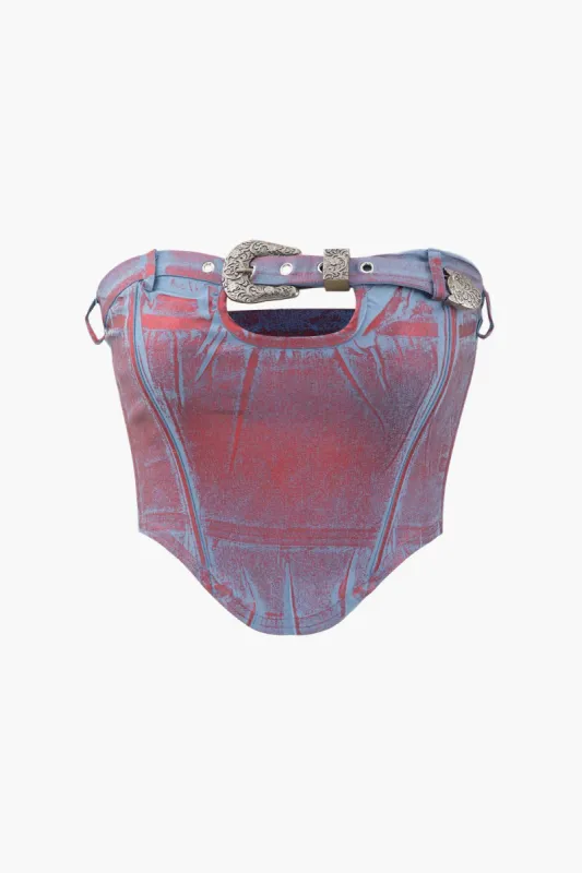 Printed Belted Crop Tube Top sold by Micas